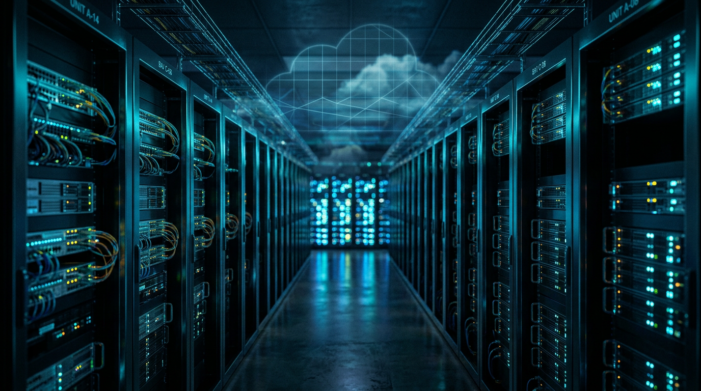 Banner technology: server rack dan infrastruktur cloud